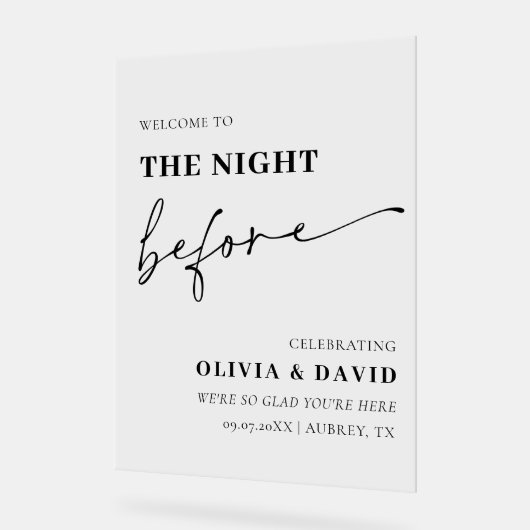 Modernes Abendessen vor der Probe Unterschreiben Acrylschild (Winkel)