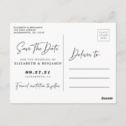 Modernes Abenteuer beginnt Save the Date Foto Postkarte (Rückseite)