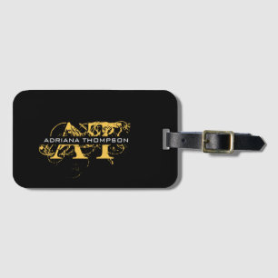 Modernes, abgenutztes Schwarz & Gold Monogramm Gepäckanhänger