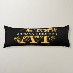 Modernes, abgenutztes Schwarz & Gold Monogramm Seitenschläferkissen