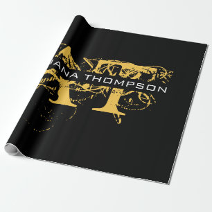 Modernes, abgenutztes schwarzes und goldenes Monog Geschenkpapier