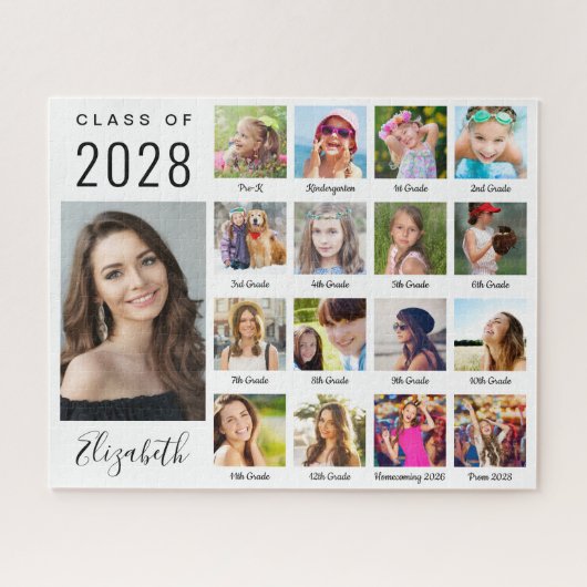 Modernes Abschluss 17-Foto Collage Script Puzzle (Horizontal)