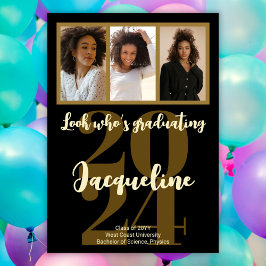 Modernes Abschluss 2025-Gold-Script-FotoCollage Einladung