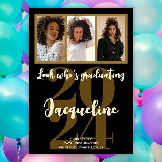 Modernes Abschluss 2025-Gold-Script-FotoCollage Einladung