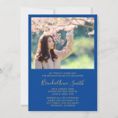 Modernes Abschluss 2 Foto Gold Script Cap auf Blue Ankündigung (Rückseite)