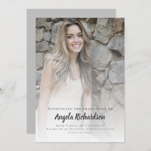 Modernes Abschluss Charcoskripttypografie-Foto Ankündigung (Vorne/Hinten)