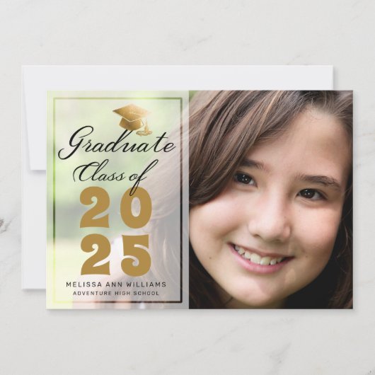 Modernes Abschluss Foto Black Gold Script 2025 Ankündigung (Vorderseite)