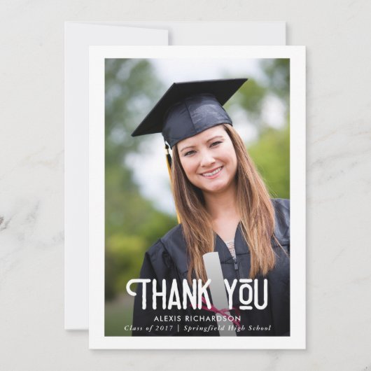 Modernes Abschluss-Foto des Weiß-| danken Ihnen Dankeskarte (Vorderseite)