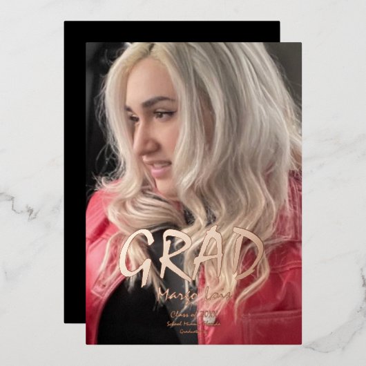 Modernes Abschluss Foto gepresste Foil-Einladung Folieneinladung (Vorderseite/Rückseite)