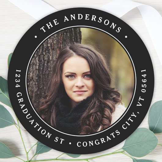 Modernes Abschluss Foto Runde Rücksendeadresse Runder Aufkleber