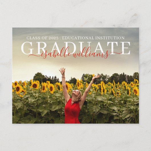Modernes Abschluss Foto Sonnenblumen Ankündigungspostkarte (Vorderseite)