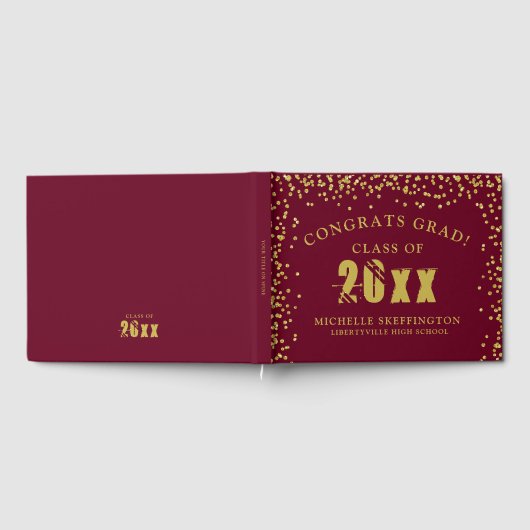 Modernes Abschluss Maroon Gold Confetti Gästebuch (Voll)