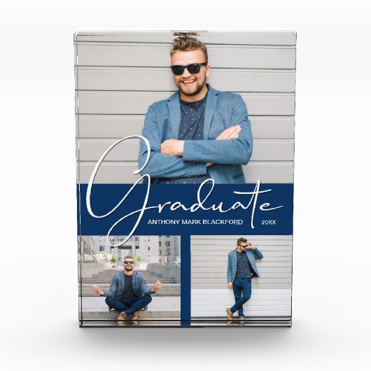 Modernes Abschluss Navy Blue Collage Fotoblock (Vorderseite)