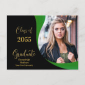 Modernes Abschluss Schwarz/Grün-Wave-Foto Ankündigungspostkarte (Vorderseite)