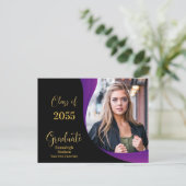 Modernes Abschluss Schwarz/Lila Wave Foto Ankündigungspostkarte (Stehend Vorderseite)