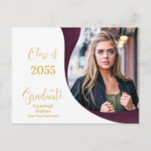 Modernes Abschluss White/Maroon Wave Foto Ankündigungspostkarte (Vorderseite)