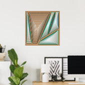 Modernes Abstrakt - 3-D Pyramiden, Taupe und Silve Poster (Heimbüro)