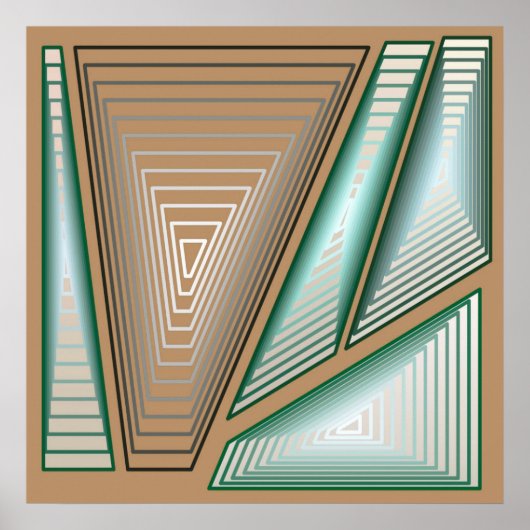 Modernes Abstrakt - 3-D Pyramiden, Taupe und Silve Poster (Vorne)