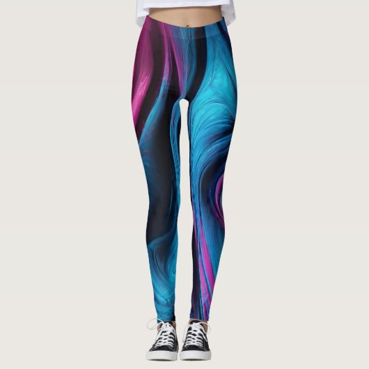 Modernes Abstrakt-Blau und Rosa- Leggings (Vorderseite)