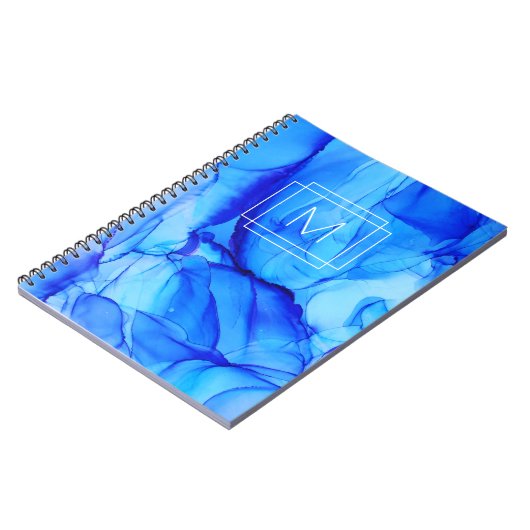 Modernes Abstrakt-Blauweißmonogramm Notizblock (Linke Seite)