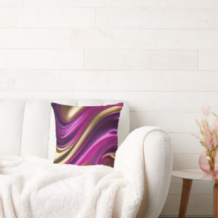 Modernes Abstrakt-Flow Art-Lila Rosa und Gold- Kissen