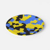 Modernes, Abstrakt-gelb-blaues Muster Pappteller (Schrägansicht)