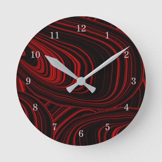 Modernes Abstrakt Geode-Muster in Red Black Runde Wanduhr (Vorderseite)