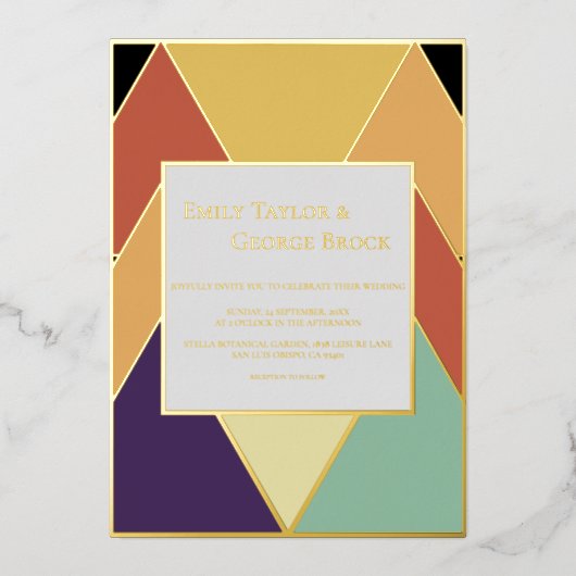 Modernes Abstrakt geometrisches Hochzeitsgold Folieneinladung (Vorderseite)