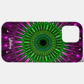 Modernes Abstrakt grünes Lila Fraktal Mandala Name Case-Mate iPhone Hülle (Rückseite (Horizontal))