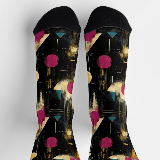 Modernes Abstrakt in Gelb, Aquamarin, Magenta Schw Socken (Oben)