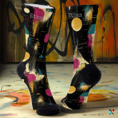 Modernes Abstrakt in Gelb, Aquamarin, Magenta Schw Socken