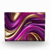 Modernes Abstrakt-Lila Rosa und Gold- Fotoblock (Vorderseite)