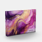 Modernes Abstrakt-Lila Rosa und Gold- Fotoblock (Links)