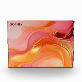 Modernes Abstrakt-orangefarbenes Rosa und Gold- Fotoblock