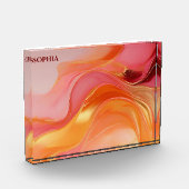 Modernes Abstrakt-orangefarbenes Rosa und Gold- Fotoblock (Links)