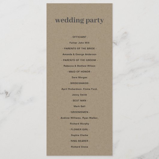 MODERNES ABSTRAKT RUST ART WEDY CEREMONY PROGRAMM (Rückseite)