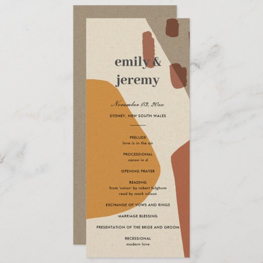 MODERNES ABSTRAKT RUST ART WEDY CEREMONY PROGRAMM (Vorne/Hinten)