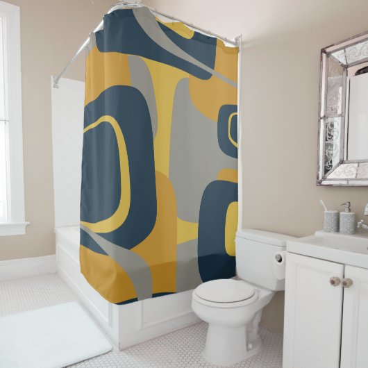 Modernes Abstraktes 2-Mustard Navy Grau Duschvorhang (Beispiel)