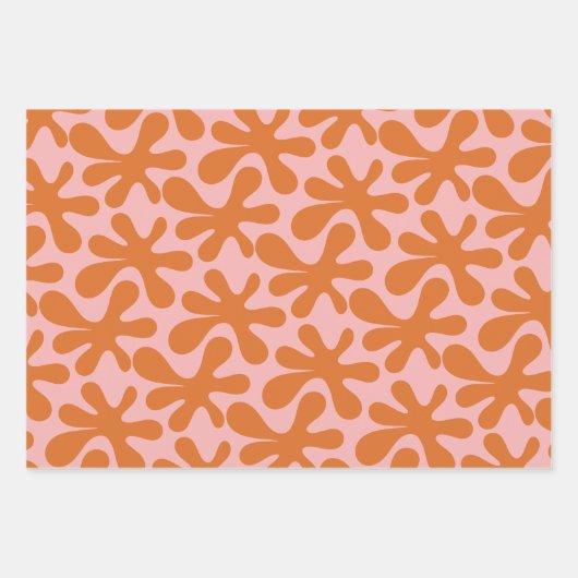 Modernes Abstraktes Amoeba-Muster Rosa Orange Geschenkpapier Set (Vorderseite 3)