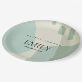 MODERNES ABSTRAKTES AQUA BLAU KÜNSTLERISCHES BRAUT PAPPTELLER (Schrägansicht)