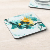 Modernes, Abstraktes, Aquamarin-gelb gestrichenes Getränkeuntersetzer (Linke Seite)
