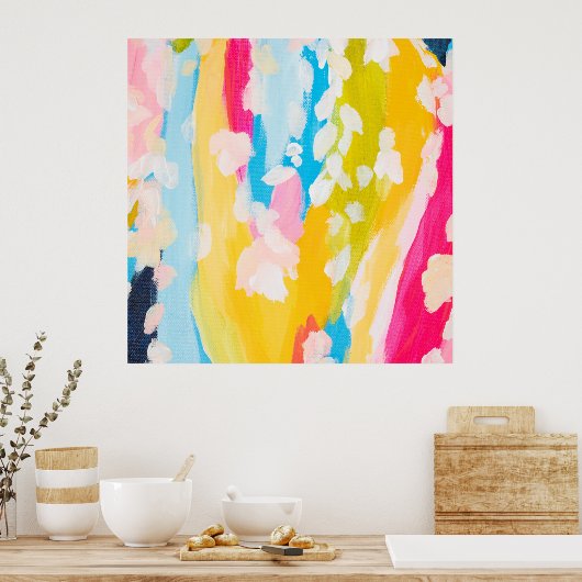 Modernes, Abstraktes, Aquamarin-gelb gestrichenes  Poster (Küche)