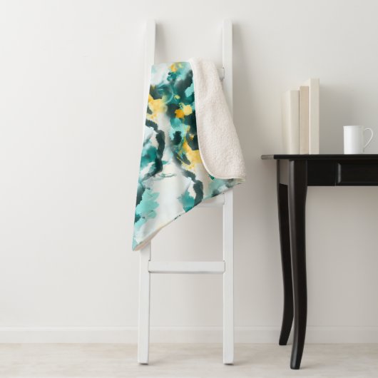 Modernes, Abstraktes, Aquamarin-gelb gestrichenes Sherpadecke (Beispiel)