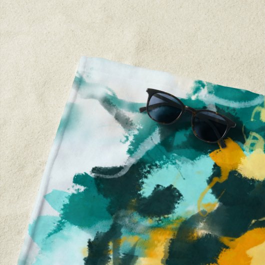 Modernes, Abstraktes, Aquamarin-gelb gestrichenes Strandtuch (Beispiel)