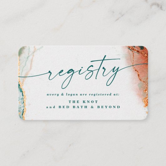 Modernes Abstraktes Aquamarin- und Kupferhochzeitr Begleitkarte (Vorderseite)