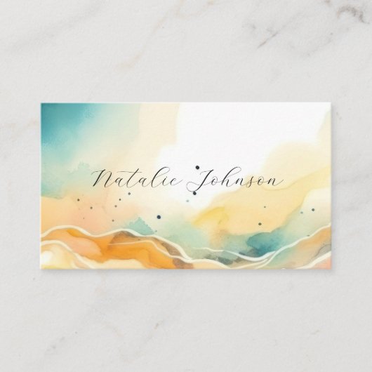 Modernes Abstraktes Aquarell Beach & Sand Script Visitenkarte (Vorderseite)