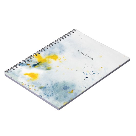 Modernes Abstraktes Aquarell Blau und Gelb Notizblock (Linke Seite)