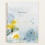 Modernes Abstraktes Aquarell Blau und Gelb Planer<br><div class="desc">Moderne abstrakte Wasserfarbe mit personalisiertem Namen</div>
