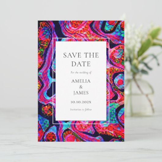 Modernes Abstraktes Art Blue Flat Save The Date (Stehend Vorderseite)