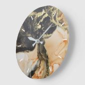 Modernes Abstraktes Black-Gold Apricot ohne Zahlen Große Wanduhr (Winkel)